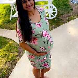 Green & pink floral maternity dress